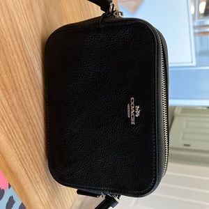 Mini black coach bag with outside pocket